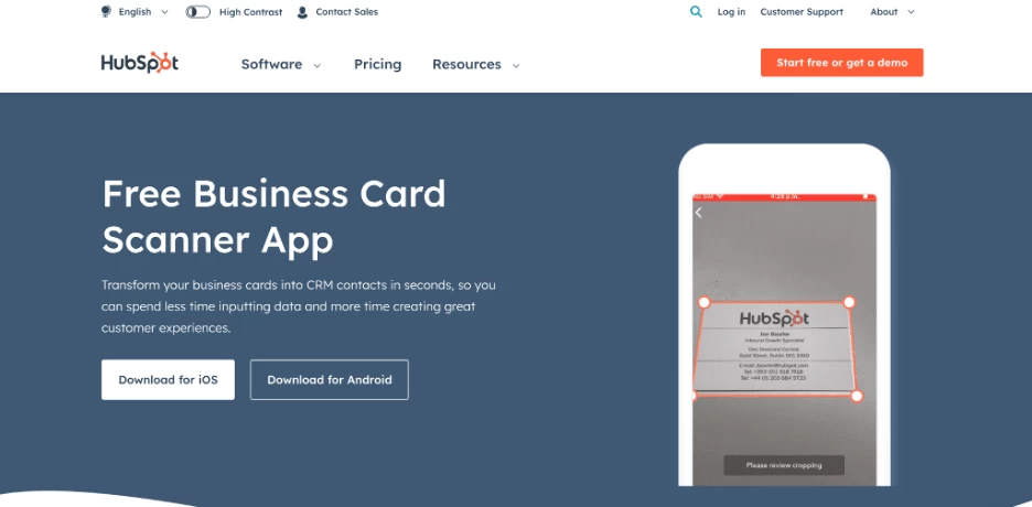 Hubspot business card scanner